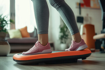 Woman Exercising at Home with Fitness Equipment