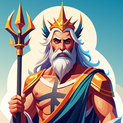 Poseidon , smart God, real print Style, Full body, white background	
