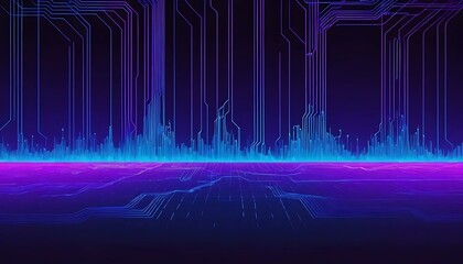 Fototapeta premium Vibrant network lines converge creating a futuristic cityscape skyline with radiant reflections.