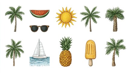 Obraz premium Collection of summer-themed illustrations.
