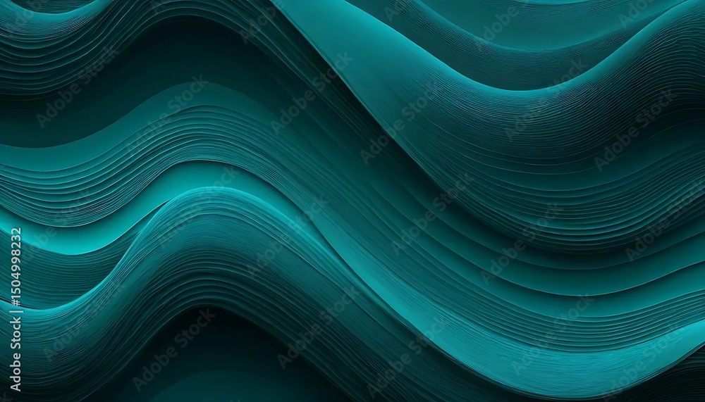 Aufkleber abstract teal waves create a sense of depth and movement, evoking a calming and serene mood.