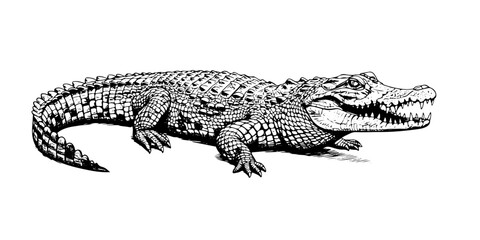Naklejka premium crocodile engraving, vintage vector line art illustration, isolated on transparent background