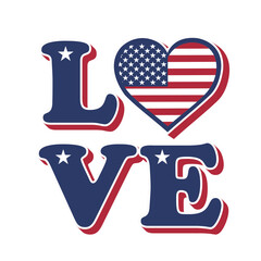 Love USA Vector illustration. Heart Shaped American Flag. Vector Independence Day Typography For T Shirts, Posters, Banners, Cards, Party Decor, Balloons