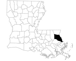 Obraz premium Map of St tammany Parish in Louisiana state on white background. single Parish map highlighted by black colour on Louisiana map. UNITED STATES, US