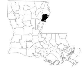 Fototapeta premium Map of tensas Parish in Louisiana state on white background. single Parish map highlighted by black colour on Louisiana map. UNITED STATES, US