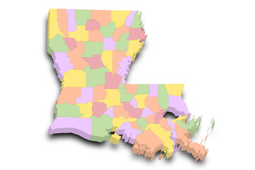 Louisiana map 3d, state with color. United State of America, US, United State