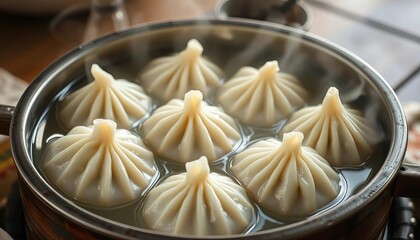 Steaming rice dumplings in a pot of boiling water,   boiling,   color