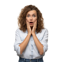 Shocked Woman in Denim Shirt | Surprised Facial Expression