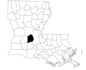 Obraz premium Map of Evangeline Parish in Louisiana state on white background. single Parish map highlighted by black colour on Louisiana map. UNITED STATES, US