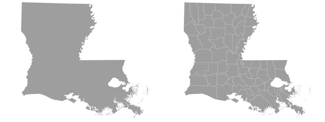 Louisiana map set in grey colour
