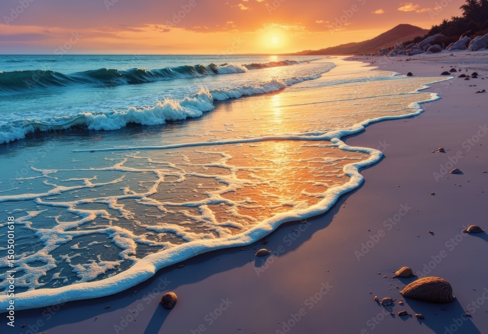 Aufkleber luminous tide lines creating beautiful patterns on an empty beach at sunset