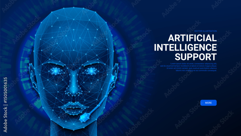 Poster artificial intelligence chatbot concept. polygonal vector banner with silhouette of head of humanoid