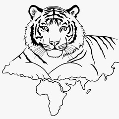Striking tiger vector illustration of a wild feline head on a white background, perfect for design or a tattoo