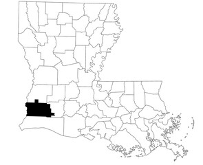 Map of calcasieu Parish in Louisiana state on white background. single Parish map highlighted by black colour on Louisiana map. UNITED STATES, US