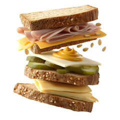 Stacked Sandwich with Cheese and Pickles | Flying Layers Concept