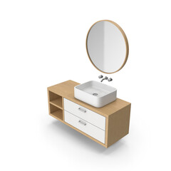 Bathroom Cabinet with Sink and Mirror isolated on transparent background
