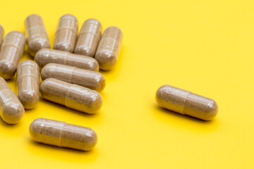 Organic herbal alternative medicine herbal capsules, natural supplements for healthy and good life.