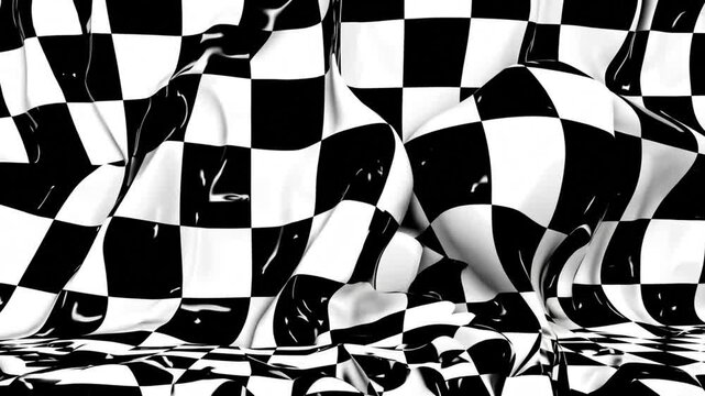 Checkerboard pattern smoothly warping, creating a fluid, dynamic visual effect. The alternating squares distort in a captivating, seamless motion, evoking a sense of energy and flow
