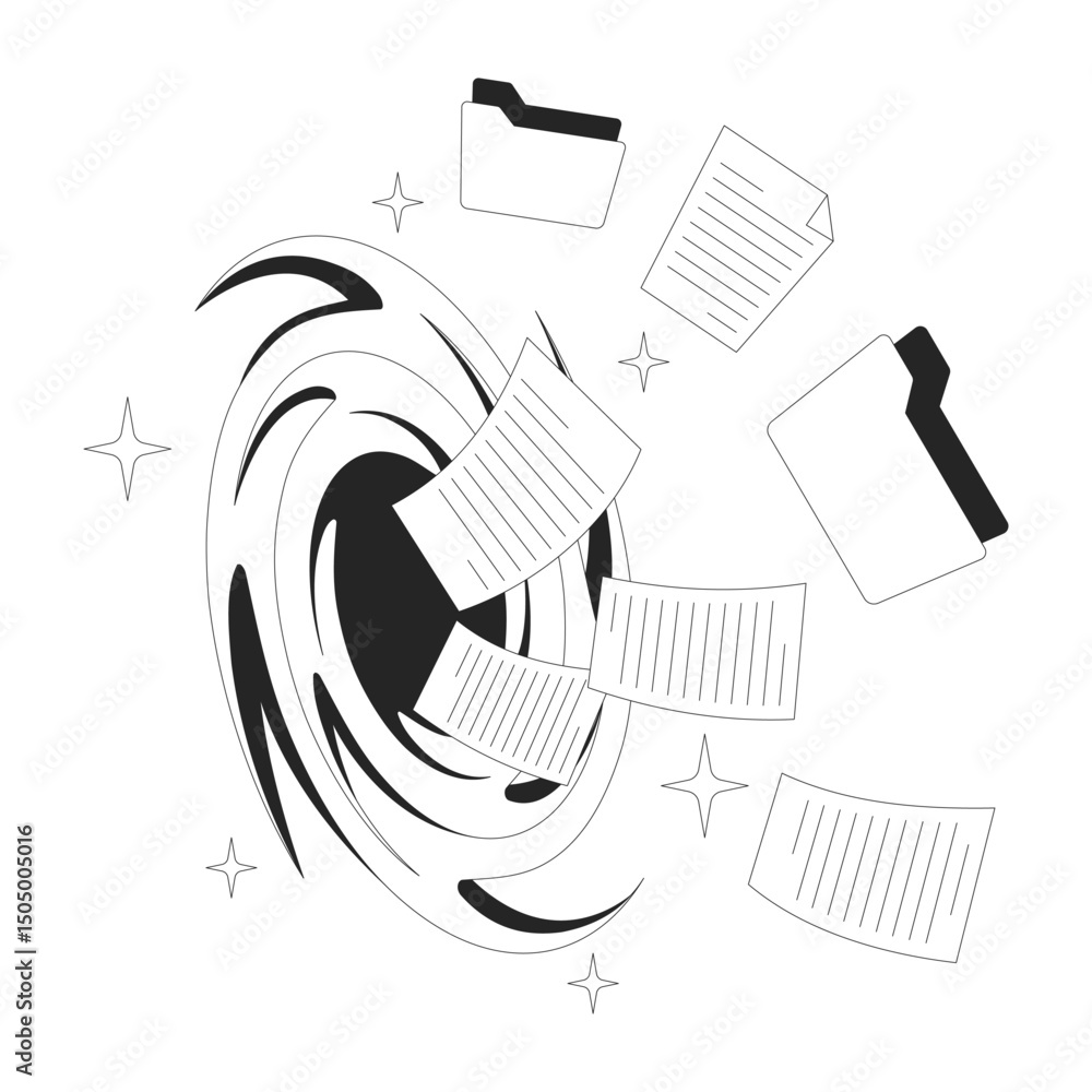 Poster files loss line illustration concept. data corruption. accidental deletion. swirling vortex with fly