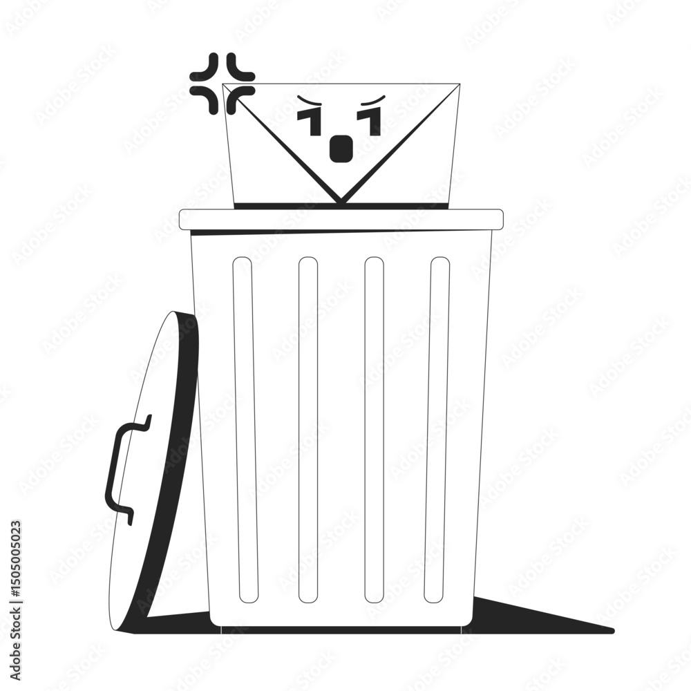 Poster deleting suspicious unwanted email line illustration concept. spam e-mail envelope being thrown into