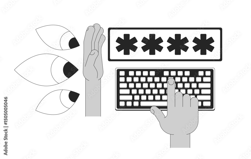 Poster password protection line illustration concept. data security, privacy. cybersecurity. shielding typi