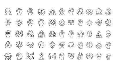 Stress and Mental Health Line Icon Set