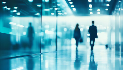Motion Blur of Business Professionals Walking Through Contemporary Office Interior