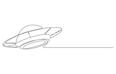 One continuous line of UFO vehicle vector ,continuous line drawing UFO plane toys icon. UFO design concept from Astronomy collection. Cute astronauts flying on UFO spaceship