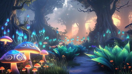 Obraz premium Dreamy fantasy world scenery with shimmering aura of magic