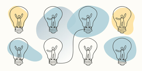 Connected Ideas Light Bulbs with People Inside Representing Innovation and Collaboration