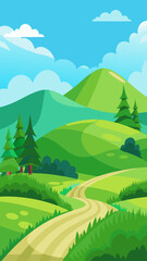 Serene Countryside. Picturesque Road Winding Through Lush Green Hills and Mountains