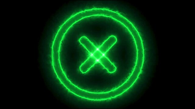 glowing neon cross sign. Glowing ban sign. Green color cross sign.