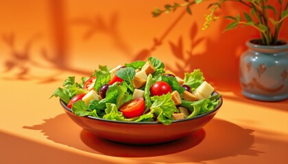 Fresh Colorful Salad on a Vibrant Orange Background