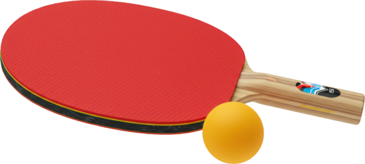 Red Ping Pong Paddle and Yellow Ball Close Up Studio Shot for Sports Equipment Advertising