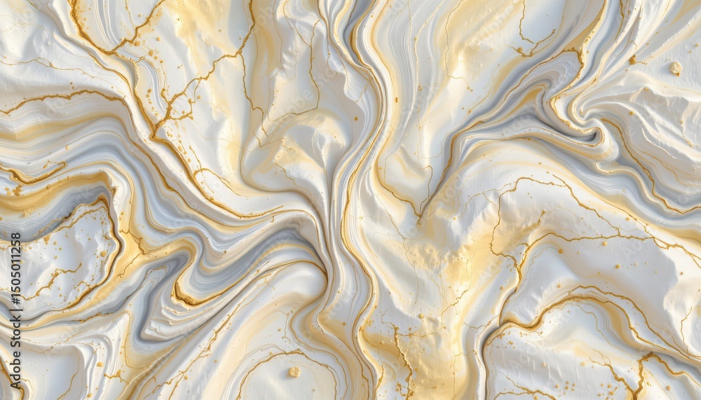 Poster abstract white and gold marble texture with fluid swirls and patterns