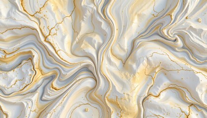 Abstract White and Gold Marble Texture with Fluid Swirls and Patterns