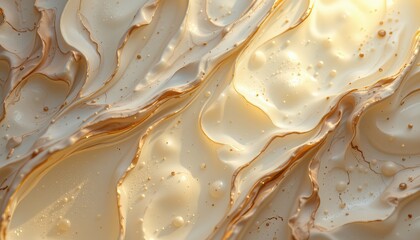 Elegant Swirls of Creamy Beige with Golden Accents in Fluid Art