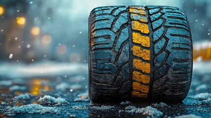 Worn tire in snowy weather