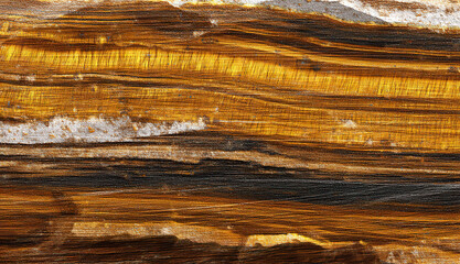 Detailed closeup of natural tiger’s eye gemstone with golden-brown streaks.