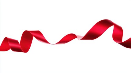 Wavy red ribbon in motion, elegant curves, pure white background -- simplicity in dynamic form