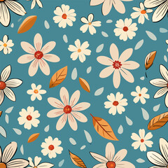 Elegant Floral Pattern. Seamless Daisy and Leaf Design
