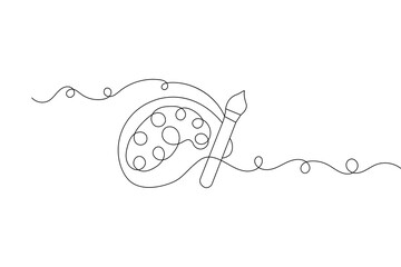 Continuous one line art of paint palette brush illustration
