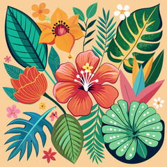 Vibrant Tropical Flowers and Lush Leaves. A Botanical Masterpiece