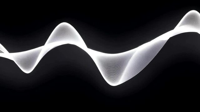 Abstract wavy white lines flow across a black background, creating a sense of movement and rhythm, mimicking the ebb and flow of waves