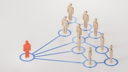 Spread your influence and opinions to other people. Leader in business, recruitment. Social management and manipulation.3D rendering on white background.