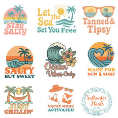 Fototapeta premium colllection of - Vintage Summer T-shirt Vector, Summer Vacation Illustration, Summer Season Sayings, Trendy Summer Beach Shirt Art 