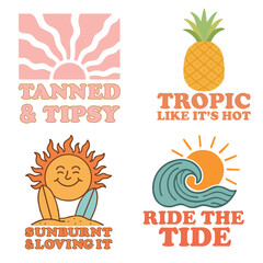 Pack of - Vintage Summer T-shirt Vector, Summer Vacation Illustration, Summer Season Sayings, Trendy Summer Beach Shirt Art
