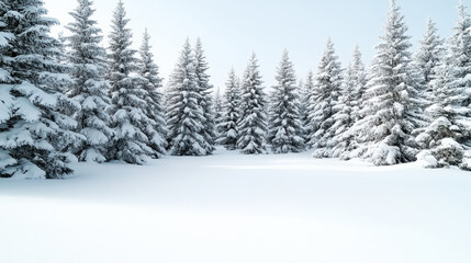 Obraz premium Snowy pine trees create serene winter landscape, blanketed in soft white snow