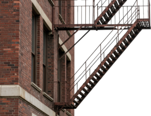 Rusty Fire Escape on Exterior Brick Building Wall Facade