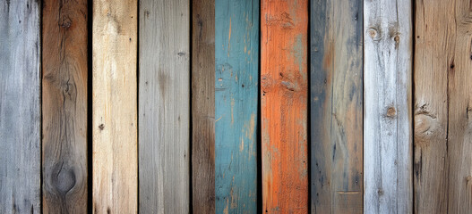 Vertical weathered wood planks in various colors